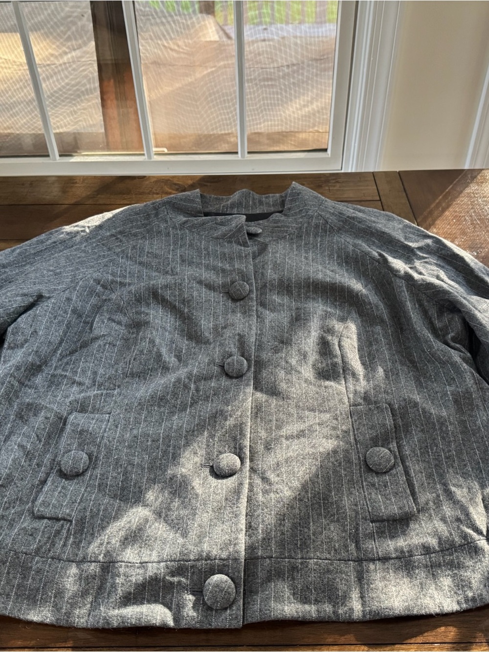 Live a Little Gray Pinstripe Round-Neck Jacket